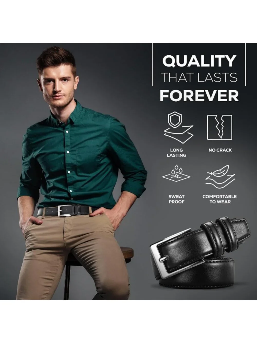 Genuine Leather Dress Belt for Men, Casual Style, Perfect Gift Boxed Accessory